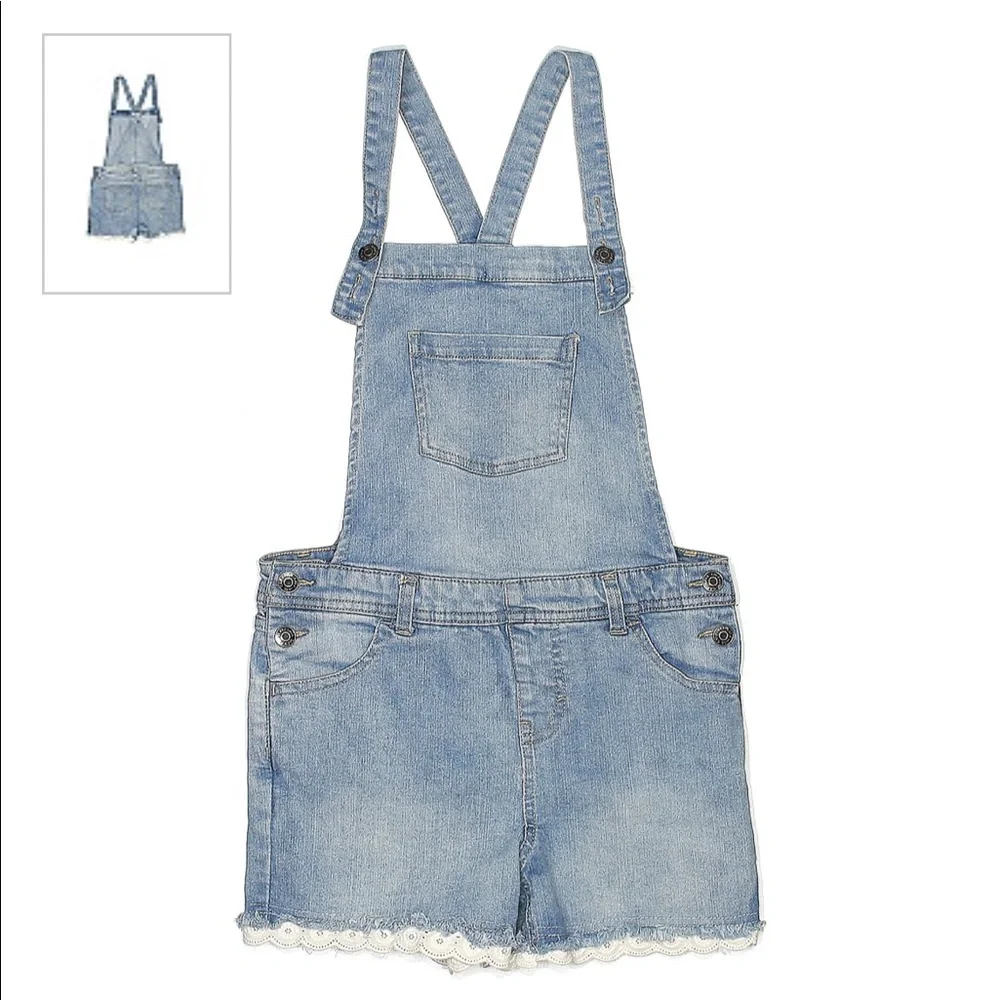 Cat & Jack girls denim overalls with lace trim hem - Picture 2 of 6